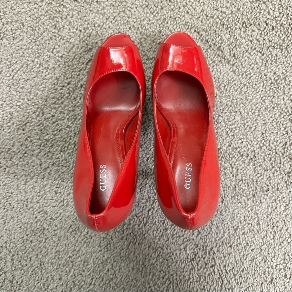 Guess Women’s Cacei Peep Toe Platform Pumps Stiletto Heels in Bright Red sz 10M - Picture 4 of 15